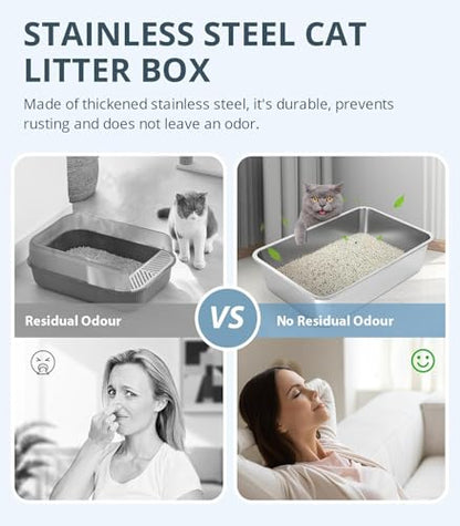 WENBOKMIN Stainless Steel Cat Litter Box, 6in Cat Litter Pan for Cats and Rabbits, Metal Litter Box High Sides Nonstick Odor Control Anti-Corrosion - size: 20" L x 14" W x 6" H