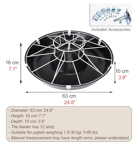 Anti-Waste Round Plastic Pig Feeder, Multi-Compartment Livestock Water Trough, Homestead Feed Trough for Piglet, Duck, Chicken, Rabbit(Double Rack,63cm/24.8"(12 Slots)) - color: Double Rack, size: 63cm/24.8"(12 Slots)