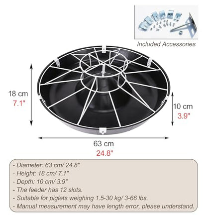 Anti-Waste Round Plastic Pig Feeder, Multi-Compartment Livestock Water Trough, Homestead Feed Trough for Piglet, Duck, Chicken, Rabbit(Double Rack,63cm/24.8"(12 Slots)) - color: Double Rack, size: 63cm/24.8"(12 Slots)
