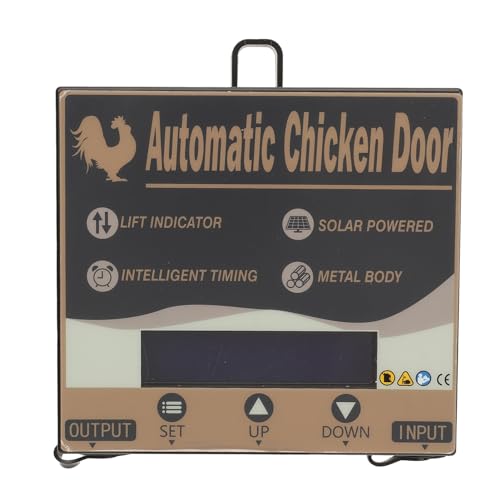 Zerodis Automatic Chicken Coop Door, Solar Powered Opener with Timer Light Sensor HD LED Display, Iron Metal Plastic Frame for Chicken Duck Goose Poultry Safety (Black) - color: Black