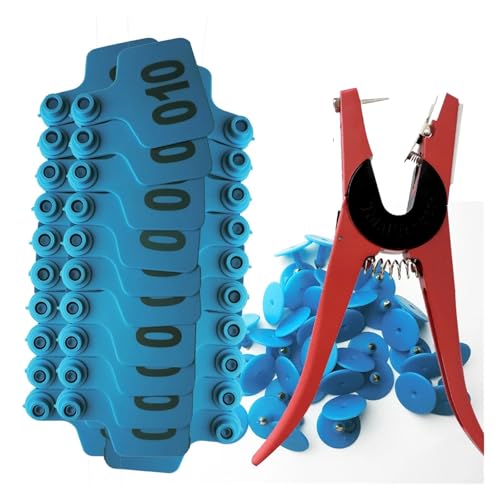 Flexible Animal Ear Tags Cattle Marker Applicator with No. 001-100 TPU Tags for Cattle Pig Identification Laser Type Earring Tools(Blue) - color: Blue