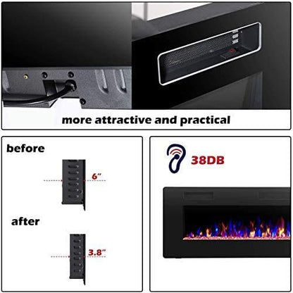 R.W.FLAME 42IN Recessed and Wall Mounted, The Thinnest Fireplace, Low Noise, Fit for 2 x 6 and 2 x 4 Stud, Remote Control with Timer, Touch Screen, Adjustable Flame Color and Speed - size: 42"