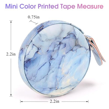Retractable Mini Tape Measure, Auto-Retract, Premium Leather Tape Measure, Dual-Sided Ruler, Ideal for Fabric Cutting, Body Measurements, and Handicrafts (Light Blue Marble) - color: Light Blue Marble