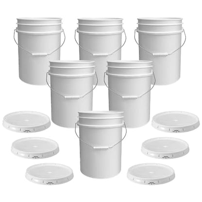 ePackageSupply 5 Gallon Bucket - Food Grade w/Lid BPA-Free, 6 Pack - White | Airtight Gasketed Tear Strip Lid, Heavy-Duty 90 Mil HDPE Plastic Pail, Bulk Storage, Food Safe Durable Container, Made in USA - color: White, size: 6 Packs