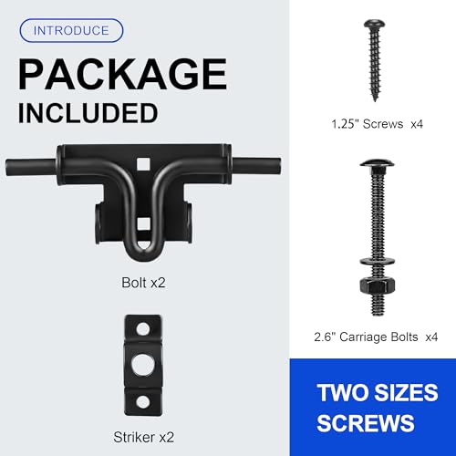 2 Pack Heavy Duty Slide Bolt Gate Latch with Padlock Hole - Universal Security Lock for Wooden Fence, Metal Gate, Shed Door, Yard Barn, Vinyl Sliding Door - Out/Indoor Waterproof Door Latch - size: 2 Pack