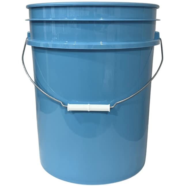 House Naturals 5 Gallon Food Grade Plastic Bucket with Screw on Air Tight Lid, Made in USA pails (Pack of 3) (Light Blue- Green Lids)