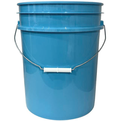 House Naturals 5 Gallon Food Grade Plastic Bucket with Screw on Air Tight Lid, Made in USA pails (Pack of 3) (Light Blue- Green Lids)