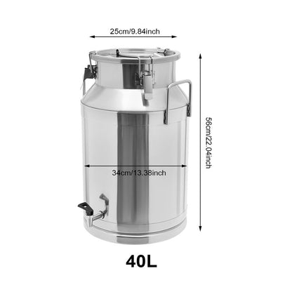40L/10.57Gal 201 Stainless Steel Milk Can with Faucet and Sealed Lid, Heavy Duty Milk Jug Bucket for Milk Storage, Liquid Container for Water Wine Oil – Farm Kitchen Home Use (40L) - size: 40L