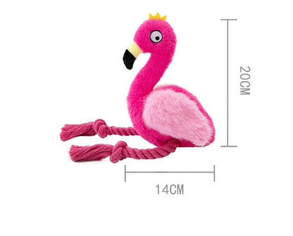 Plush Flamingo Dog Toy with Rope Legs, Pink, Interactive Squeaky Chew Toy for Small, Medium Dogs, Tug-of-War Play - color: Pink Flamingo