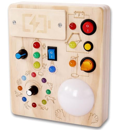 Montessori Busy Board, Slap-Activated LED Toy for 1-4 Toddlers | Sensory Switch Board, Fine Motor Skills Educational Learning Toy, Travel Friendly, Birthday & Holiday Gift for Boys Girls