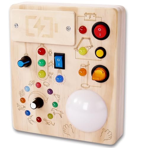 Montessori Busy Board, Slap-Activated LED Toy for 1-4 Toddlers | Sensory Switch Board, Fine Motor Skills Educational Learning Toy, Travel Friendly, Birthday & Holiday Gift for Boys Girls