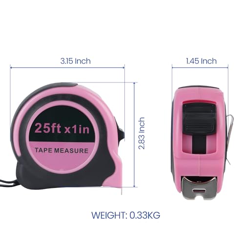 Lichamp Pink Tape Measure 25 Feet, Measuring Tape 1 Pack 25ft x 1in with 1/8 Fractions