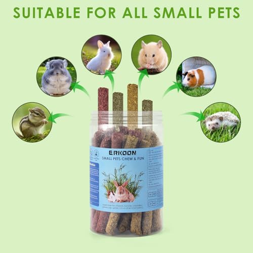 ERKOON 38Pcs Rabbit Chew Toys Timothy Hay Sticks, Guinea Pig Toys for Teeth Natural Molar Sticks Rabbits Treats for Bunnies, Chinchilla, Guinea Pigs, Gerbil, Hamster - size: 10 Ounce (Pack of 1)
