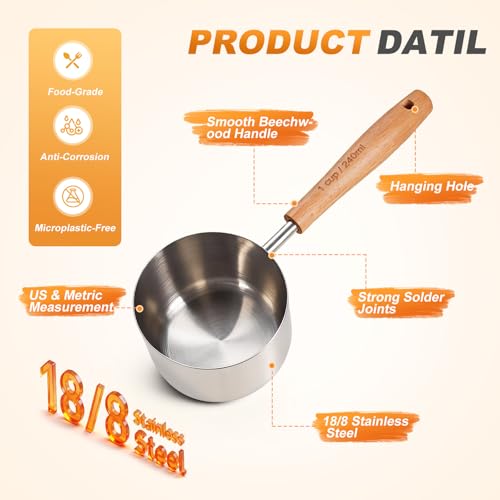 1PCS 2Cup(480ml | 16oz) Dog Cat Food Scoop, 18/8(304) Stainless Steel Measuring Cup with Wooden Handle, Etched Measurements Inside, BPA Free Portion Control for Pets & Kitchen Use - size: 2 CUP