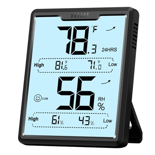 DOQAUS Digital Hygrometer Room Thermometer Indoor, Humidity Meter with Large LCD Display, Backlight Temperature Humidity Monitor with Max Min Records, Black - color: Black with Backlit