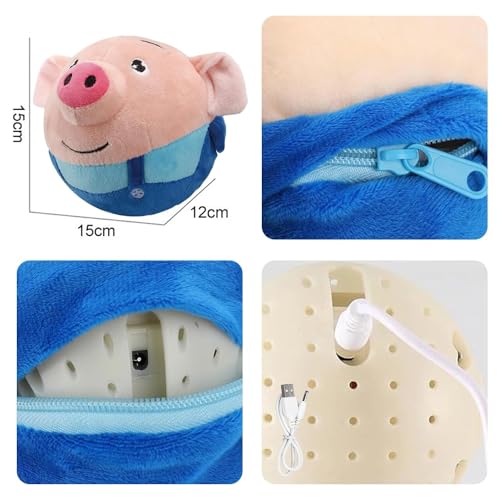 Active Moving Pet Plush Toy, Interactive Dog Toys Pet Bouncing Balls, USB Rechargeable Interactive Washable Cartoon Pig Plush Sound Electronic Dog Toy, Small Cute Squeaky Pig Dog Toy (Blue) - color: Blue
