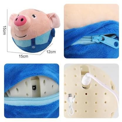 Active Moving Pet Plush Toy, Interactive Dog Toys Pet Bouncing Balls, USB Rechargeable Interactive Washable Cartoon Pig Plush Sound Electronic Dog Toy, Small Cute Squeaky Pig Dog Toy (Blue) - color: Blue