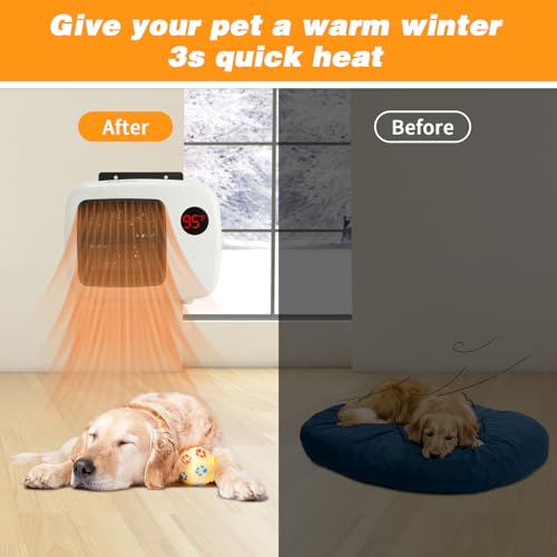 Dog House Heater with Thermostat,Wall-Mounted Dog Heater with 6.5FT Bite Proof Wire,Heaters for Dogs House with Safe Overheat Protection(2 Heating Mode200W/400W)-White - color: White
