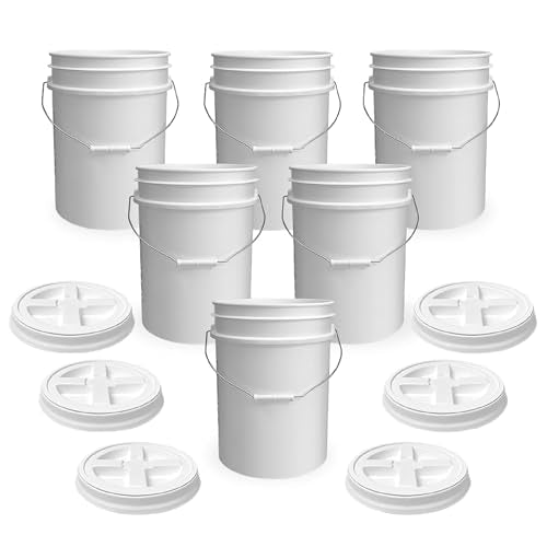 ePackageSupply 5 Gallon Bucket - Food Grade Bucket with Airtight Gamma Seal Screw-On Lid, BPA-Free, Heavy-Duty 90 Mil HDPE Plastic, Bulk Storage, Durable Container, Made in USA, White/White, 6 Packs - color: White/White, size: 6 Packs