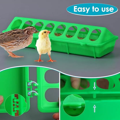 Flip Top Chick Feeder Trough Plastic Flip Top Bird Small Poultry Feeder Chicken Pigeon Duck Quail Feeder Waterer Small Chicken Feeders No Waste No Mess (Green) - color: Green
