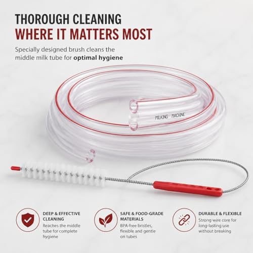 Premium Food-Grade Milk Hose, Clear, BPA Free, Flexible Tubing with 59-Inch Cleaning Brush for Dairy Applications (1/2" Milk Hose and Pulsator Hose + Brush) - size: 1/2" Milk Hose and Pulsator Hose + Brush