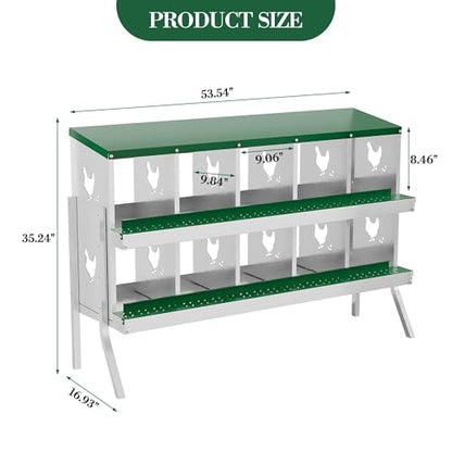 Chicken Nesting Boxes with Roll Away Egg Tray,6/8/10 Compartments, Steel Rustproof & Ventilated Laying Boxes for Hens, Chickens, Ducks, Easy-Clean Poultry Coop Accessories Stand/NO Stand