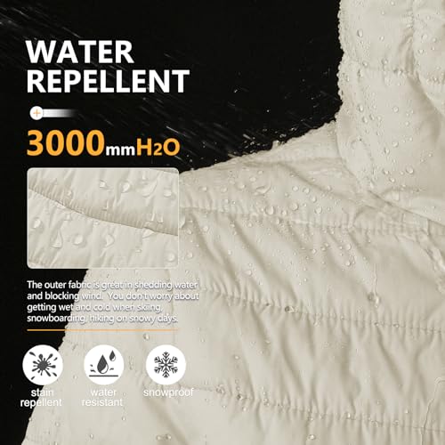 Outdoor Ventures Women's Packable Lightweight Full-Zip Puffer Jacket with Hood Quilted Winter Coat - color: Beige(fold in Pocket), size: X-Small