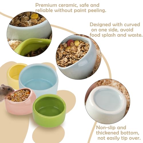 VanEnjoy 2 Pack Medium Hamster Food Bowl Ceramic Guinea Pig Food Dish No Spill Hamster Food and Water Bowl Small Animal Food Bowl - Pink and Blue - size: 2.95"*2.17"