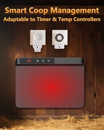 HOPOCO Smart Chicken Coop Heater with Efficient Thermostat, Compatible with Timers & Temp Controllers, 200W Safe Inside Radiant Flat Panel Warmer, Remote-Adjustable for Pets & Animals in Winter