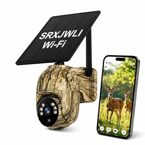 Solar Camouflage Camera Trail 4G Cellular and WiFi Models Available Night Vision Motion Activated Waterproof Hunting for Deer Game Wildlife Backyard Outdoor Field Monitoring App Control(WiFi) - color: WIFI