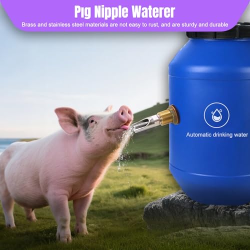 2PCS Pig Waterer Pig Water Nipple for Barrel Kit Automatic Pig Drinker Drinking System Stainless Steel Hog Water Feeder with Brass Water Tank Connectors Kit for Pig (Copper, 4 BS Pig Waterer) - size: 4 BS Pig Waterer