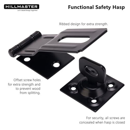 HILLMASTER Swivel Staple Safety Hasps, 4-1/2" Gate Door Hasp Latch with Twist Knob Safety Padlock Clasp Lock for Fence, Gate, Cabinet, Barn Door, Shed, Black - size: 1 Pack