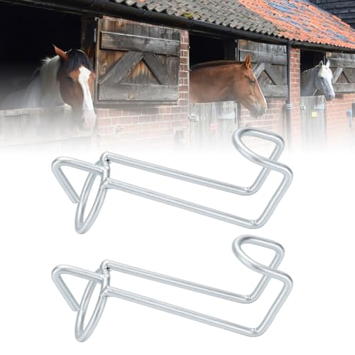Haofy 2 Pack Horse Feed Bucket Hooks, Heavy Duty Metal Tack Hook for Stables Barns Fences, with Weather Proof Coating for Horses Cows Sheep Livestock Accessories