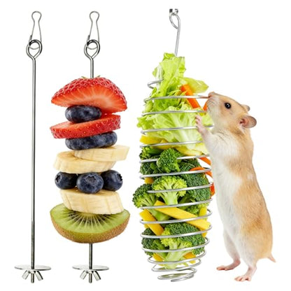 3PCS Rat Enrichment Toys Stainless Steel Bird Food Holder Rat Parrot Foraging Toy Fancy Mice Cage Accessories Puzzle Toy Slow Feeder