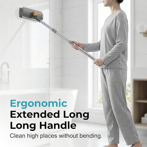 Floor Scrub Brush with Long Handle, 3 in 1 Scrape and Heavy-Duty Stiff Bristle Scrubber Brush, 2-in-1 Floor Brush with Built-in Squeegee, 3 in 1 Floor Scrub Brush (Black-1PC) - color: Black-1pc