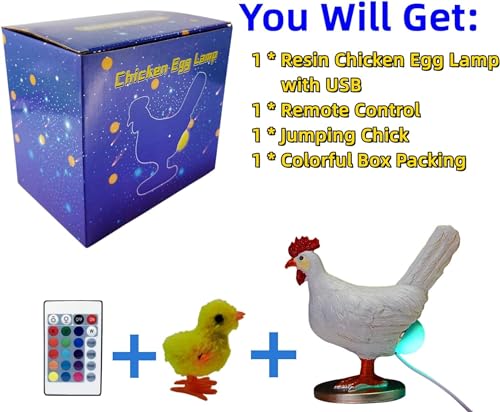 Chicken Egg Lamp, 3D Resin Chicken Lamp, Hen Laying Egg Lamp with Color Gift Box, Lifelike LED Egg Lamp, Funny Easter Christmas Birthday Gift for Friends (d) - color: d