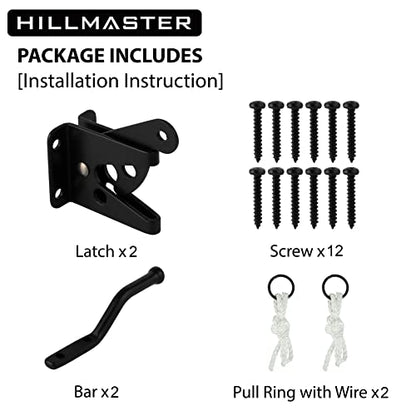 HILLMASTER Upgrade Self-Locking Gate Latch for Wooden Fence, Automatic Gravity Lever Door Latches with Longer Fasteners & Pull String for Secure Pool, Garden, Black Finish/4.7in, 2 Pack - size: 2 Pack