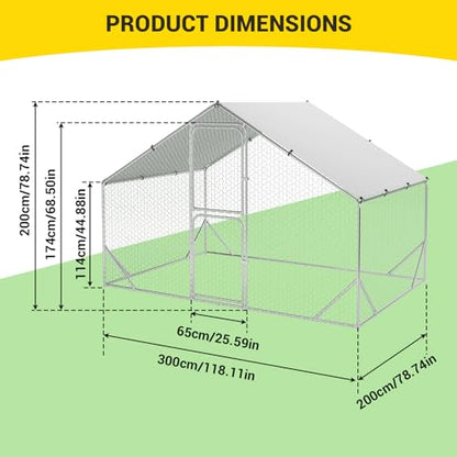 9.8X6.5x6.5FT, Large Walk in Chicken Run Pen Cage, Metal Coop Clearance with Double Door, Chicken Runs for Yard with Cover, Outdoor Cages for Chickens and Range Poultry, Large Chicken Coops - size: 9.8 x 6.5 x 6.5 ft