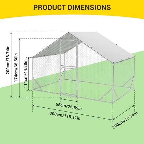 GarveeHome Large Walk in Chicken Coop, 6.6 x 9.8 x 6.6 FT Metal Poultry Cage with Double Doors, Chicken Runs for Yard with Cover for Outdoor Farm Yard - size: 9.8' W x 6.5' L x 6.5' H