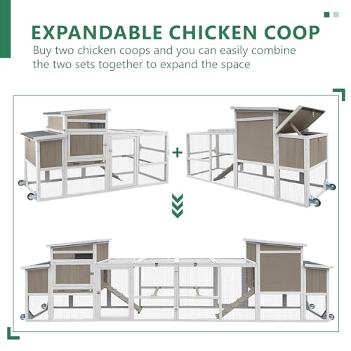 79"L Large Chicken Coop with Run, Mobile Hen Chicken House with Wheels, Nesting Boxes, UV-Resistant Roof, Indoor Outdoor Rabbit Hutch Poultry Cage for Chickens Duck Bunny with Removable Tray and Ramp - color: 79"L Grey