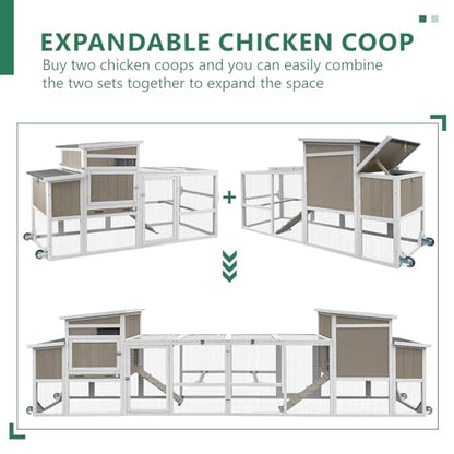 79"L Large Chicken Coop with Run, Mobile Hen Chicken House with Wheels, Nesting Boxes, UV-Resistant Roof, Indoor Outdoor Rabbit Hutch Poultry Cage for Chickens Duck Bunny with Removable Tray and Ramp - color: 79"L Grey