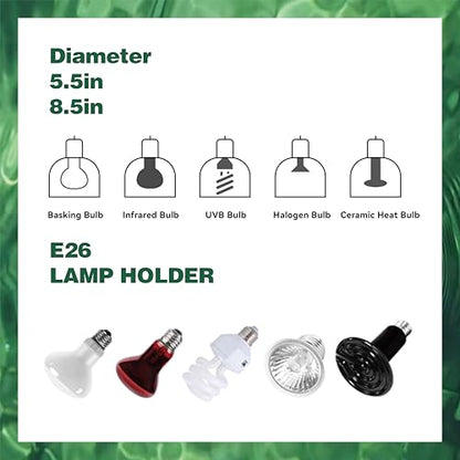 Reptile Light Fixture 5.5 Inch Deep Dome Lampshade, Reptile Heat Lamp Fixture with Separate Switches Fit for UVB Bulb Basking Heat Bulb for Reptile Glass Terrariums - size: 5.5