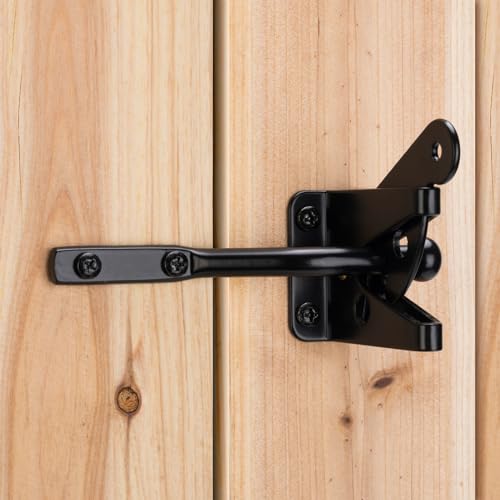 Self Locking Gate Latch Automatic Gravity Lever for Wood Fence Gate, Door Latches, Steel, Black - size: Normal
