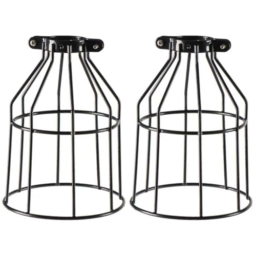 Pack of 2 Industrial Adjustable Light Fixture Lamp Guard, DIY Metal Wire Cage Light Fixture Lamp Cage Guard, Upgrade Black Hanging Pendant Light Bulb Cage - color: 2-pack