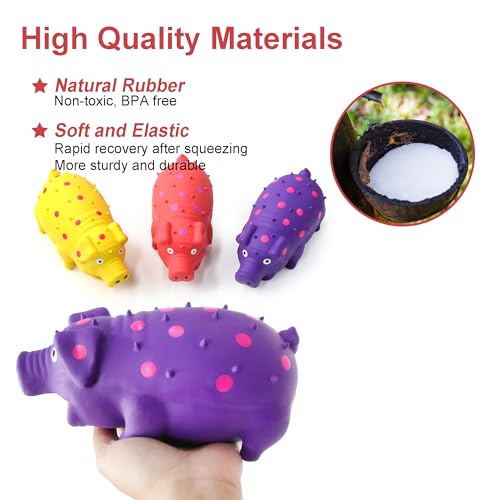 Squeaky Pig Dog Toys, Interactive Durable Latex Rubber that Oink Pig Chew Toy for Small Medium Large Dogs 3 Pack