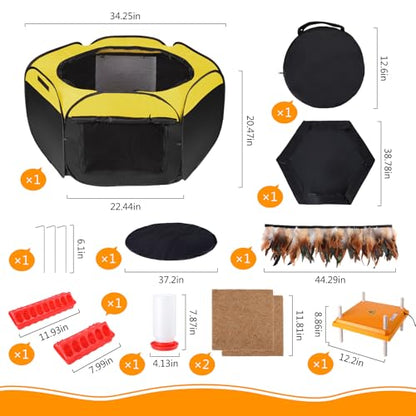 14 in 1 Pop Up Brooder Box for Chicks Starter Kit, Foldable Brooder Box, Complete Baby Chick Supplies with Heating Plate, Custom Feathers, Grass Mat, Feeder & Waterer for Baby Chicks, Ducks, Quail