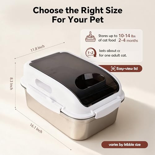304 Stainless Steel Storage Container with Lid, Metal Storage Bin | Up To 14 Lbs, Mouse Proof, Ant-proof, Coming With Scoop, for Cat Bird Pet Dry Food Treats