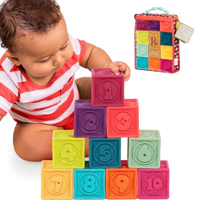 B. toys – Baby Blocks – Stacking & Building Toys for Babies – 10 Soft Blocks with Numbers, Shapes, Animals – Educational & Developmental – 6+ Months – One Two Squeeze - style: Baby Blocks (10 Pcs)