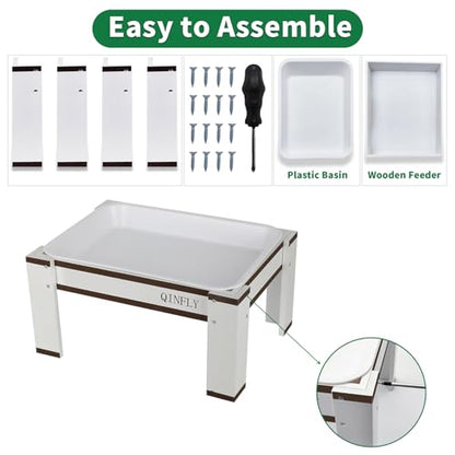 Large Chicken Picnic Table Feeder No Waste with Removable Plastic Tray,Chicken Coop Accessories Must Haves,Poultry Feeder,Chicken Food Dispenser - color: White-Brown, size: 16.1in*11.8in*8.7in