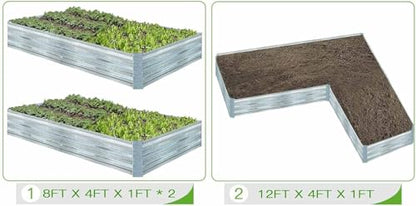 Galvanized Raised Garden Beds 2-Pack (8x4x1ft Each) – Flat Panel Design with 4 Support Bars, Heavy-Duty Metal Planter Box for Vegetables, Herbs, Flowers, Budget-Friendly Steel Garden Kit - size: 8x4x1ft (2 pack)